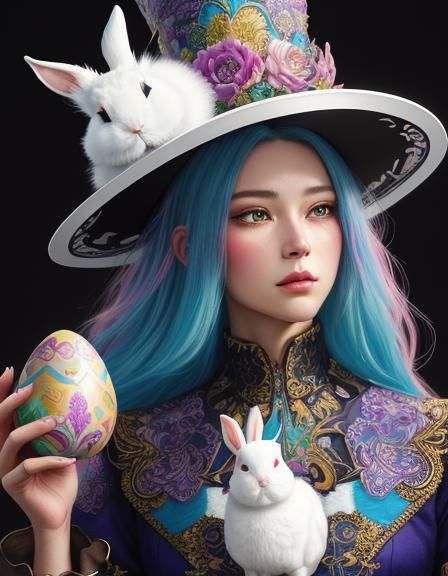 Woman with Easter Hat: Detailed Graffiti Art