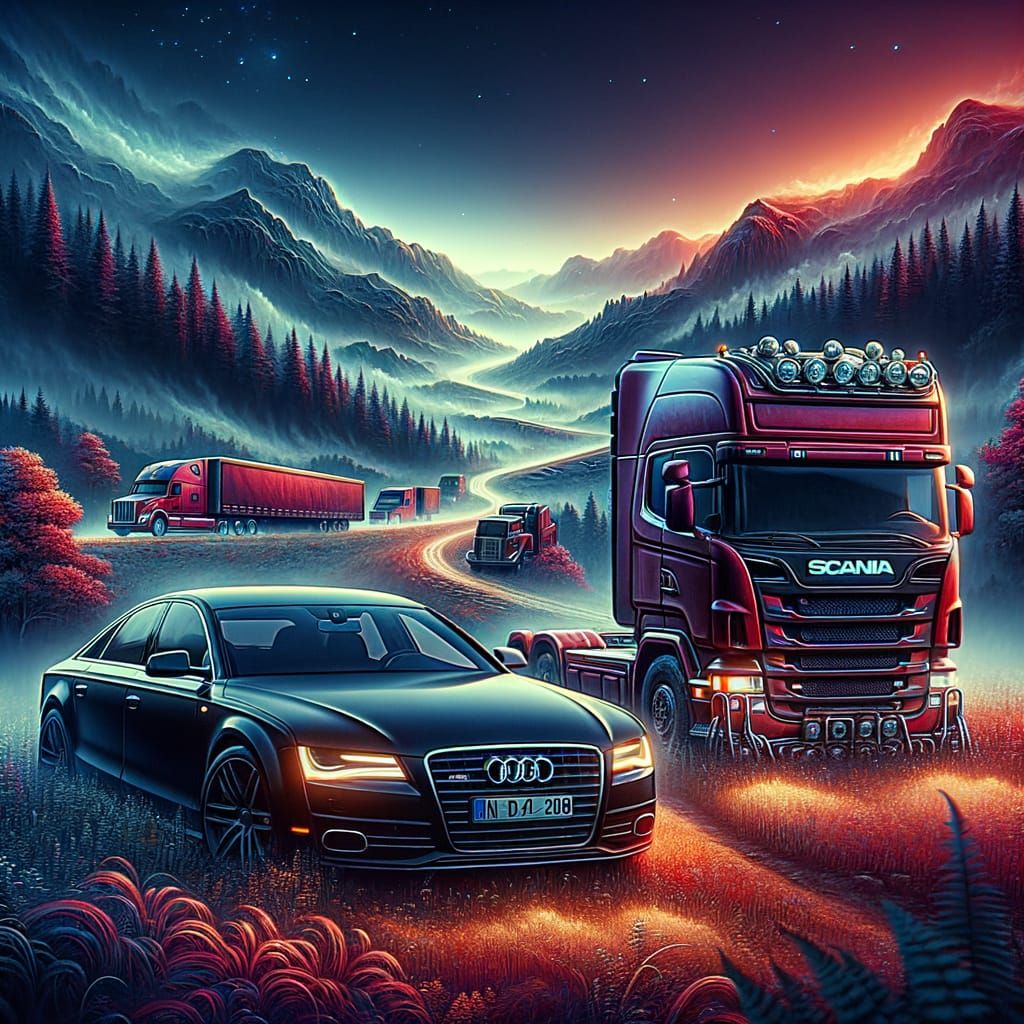 Midnight Hills with a Black Audi A8 and Red Scania S Series ...