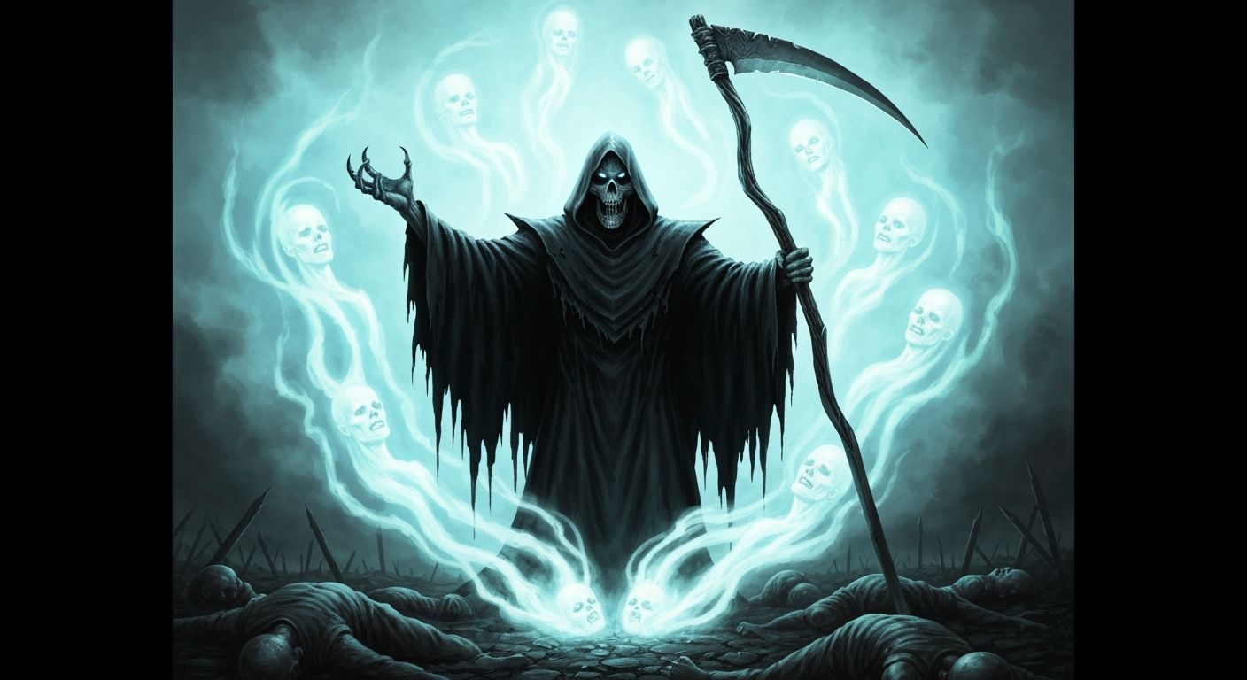 Grim Reaper Harvesting Souls on Battlefield Aftermath
