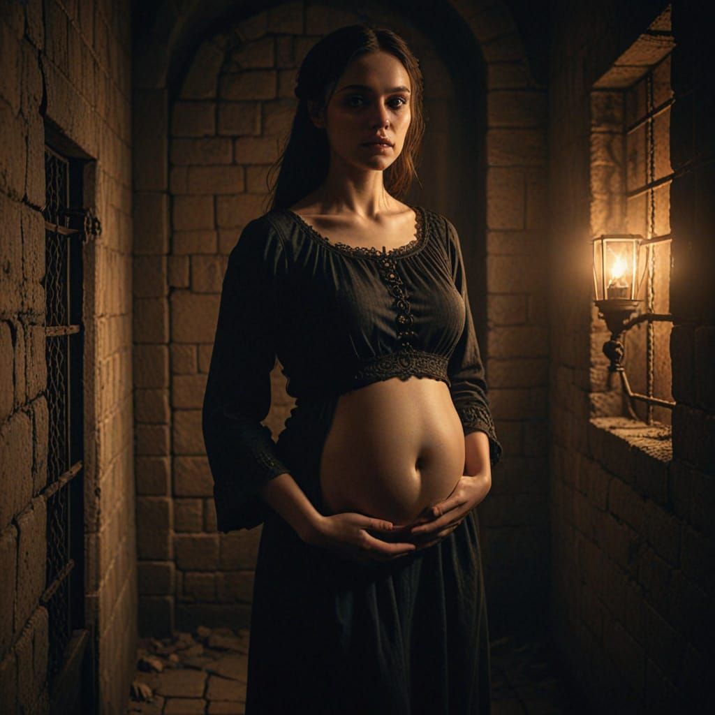 Gothic Pregnancy in a Dark Medieval Prison Cell