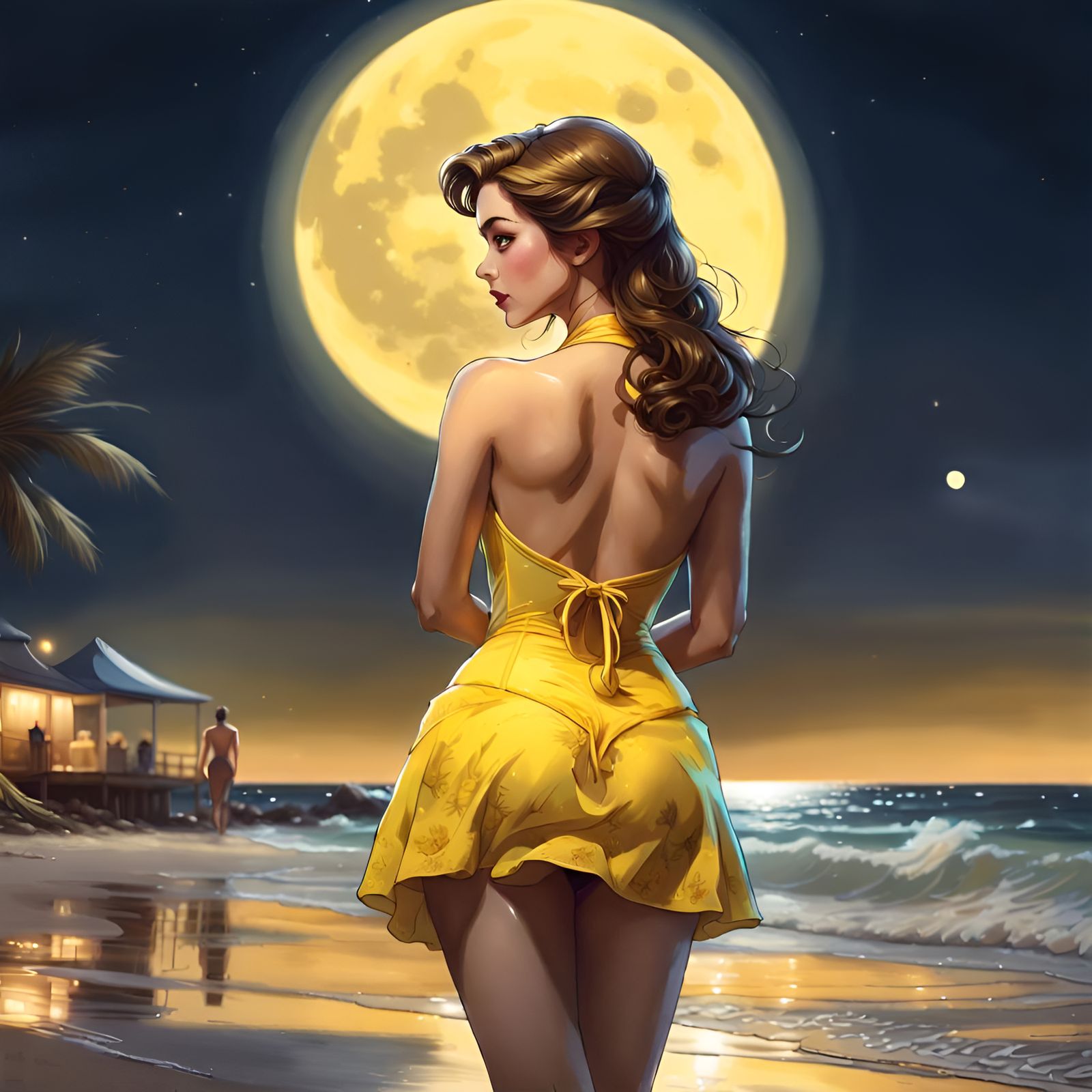 Princess Belle at the Beach Under Full Moon