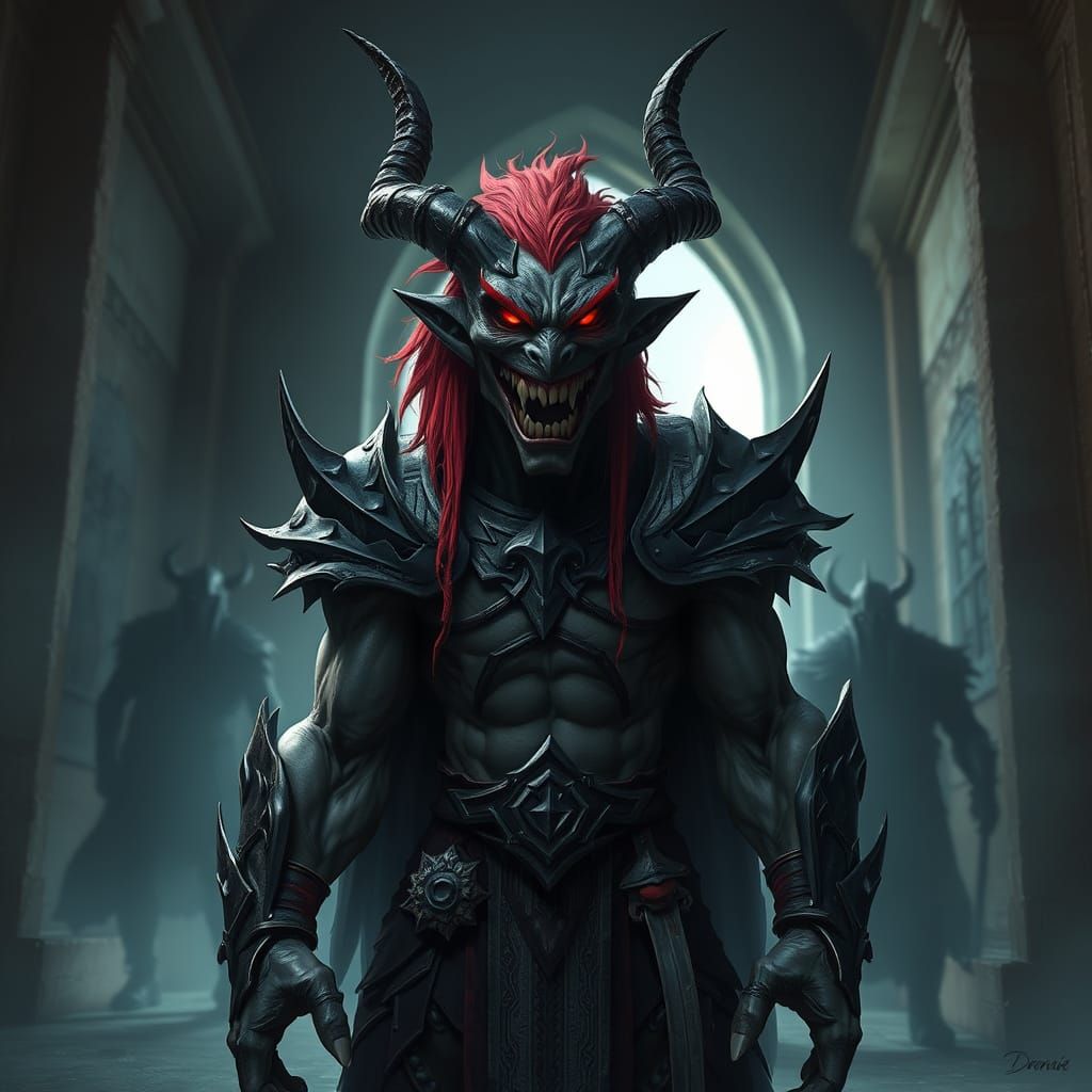 Menacing Armored Figure in Dark Fantasy Setting
