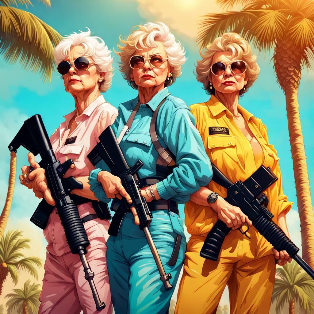 Golden Girls as A-Team in Digital Illustration