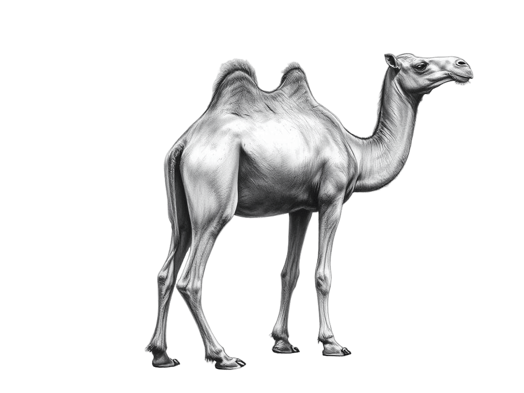 Elegant Standing Dromedary in Charcoal Drawing