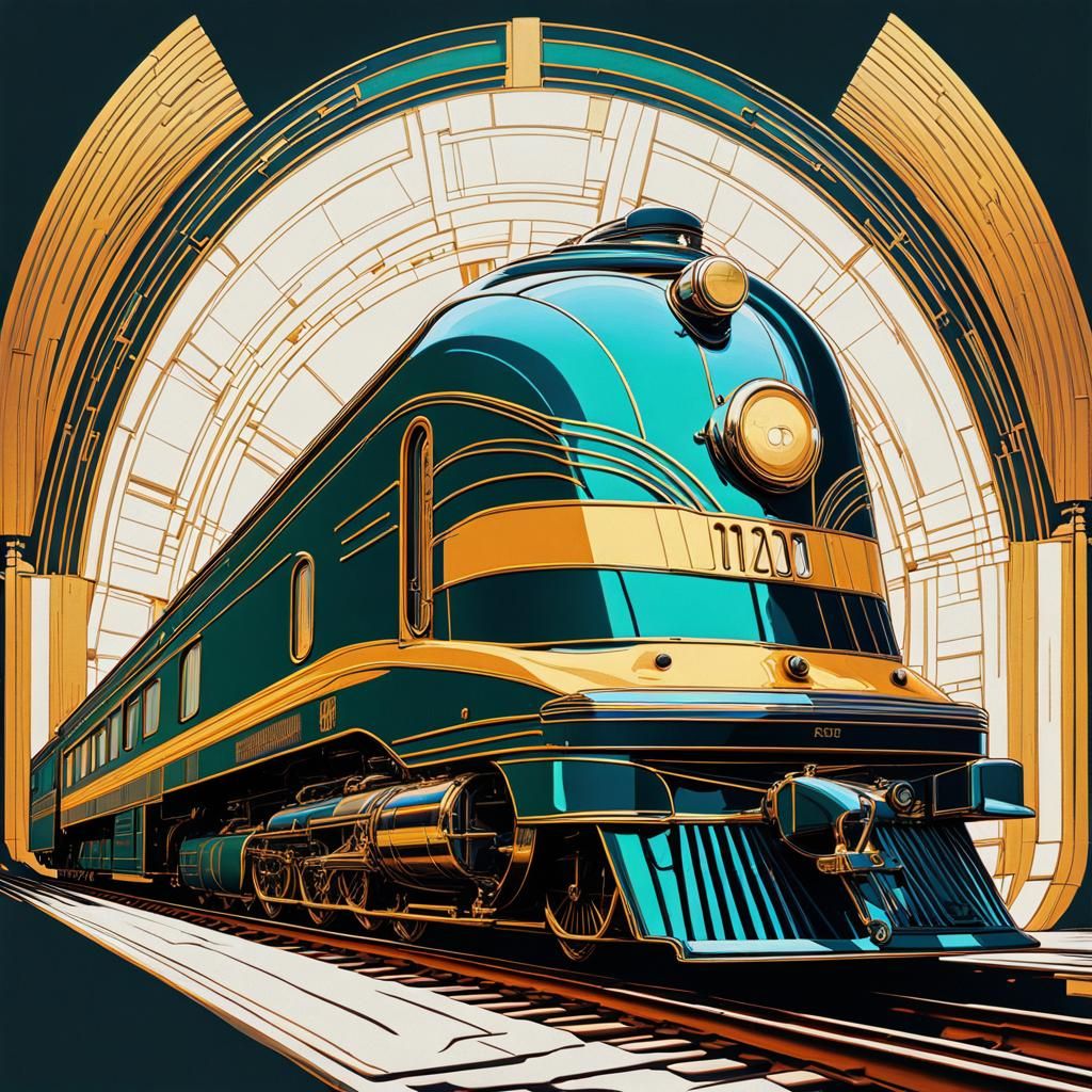 Art Deco Locomotive in Pop Art Style