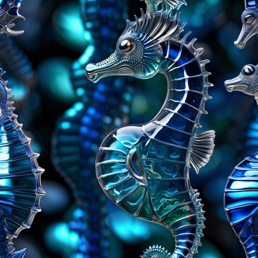 Blown Glass Seahorse: Shiny, Transparent, Hyperdetailed
