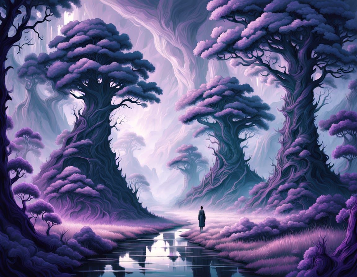 Surreal Fantasy Art of a Figure at a Misty Crossroads