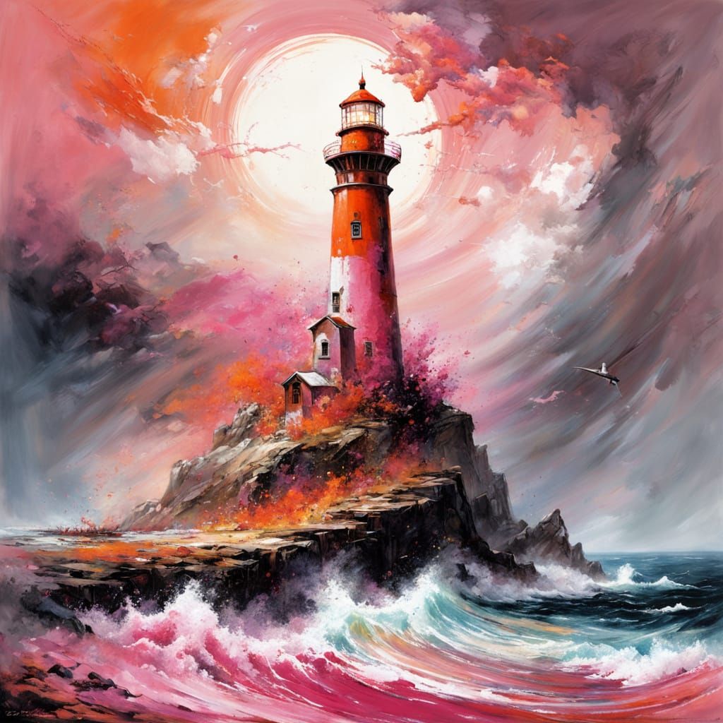 Colorful Lighthouse in Abstract Surrealist Style