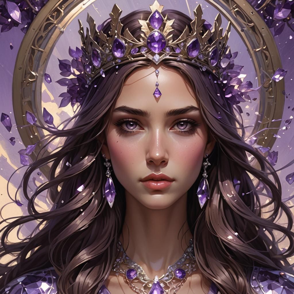 Girl with Amethyst Crown: Hyperdetailed Portrait