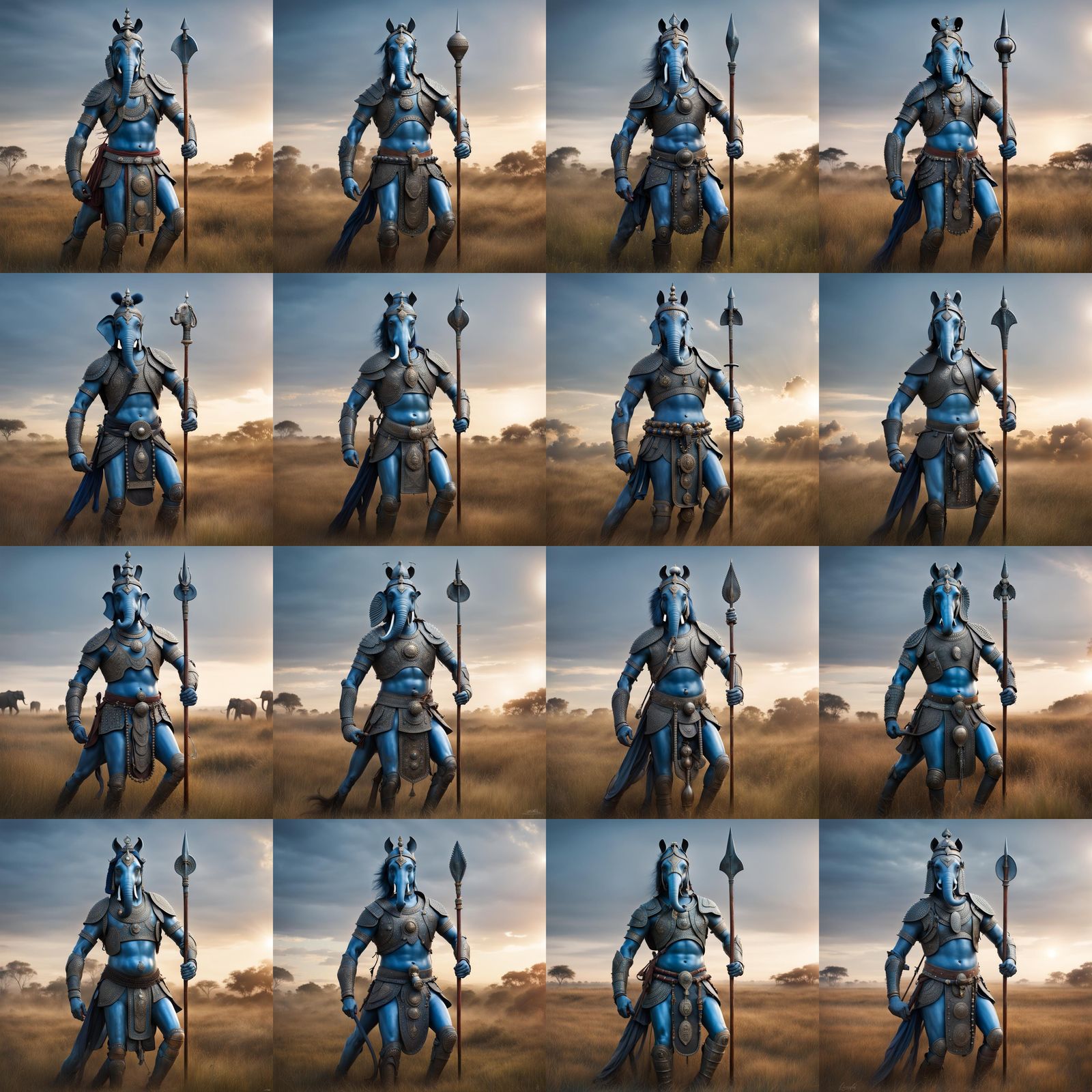 Horse-Headed Man Riding Elephant in Fantasy Armor