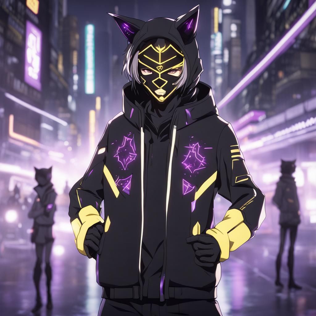 Futuristic Masked Figure in Anime Style