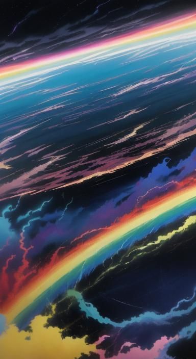 Rainbow Tornado Over Kansas Plains in Anime Style