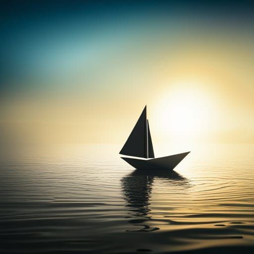 Origami Ship Sailing on the Sea