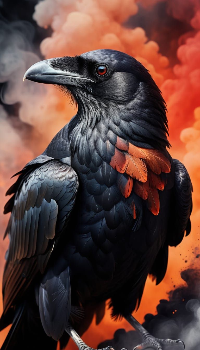 Raven Rising from Ashes in Fantasy Art Style