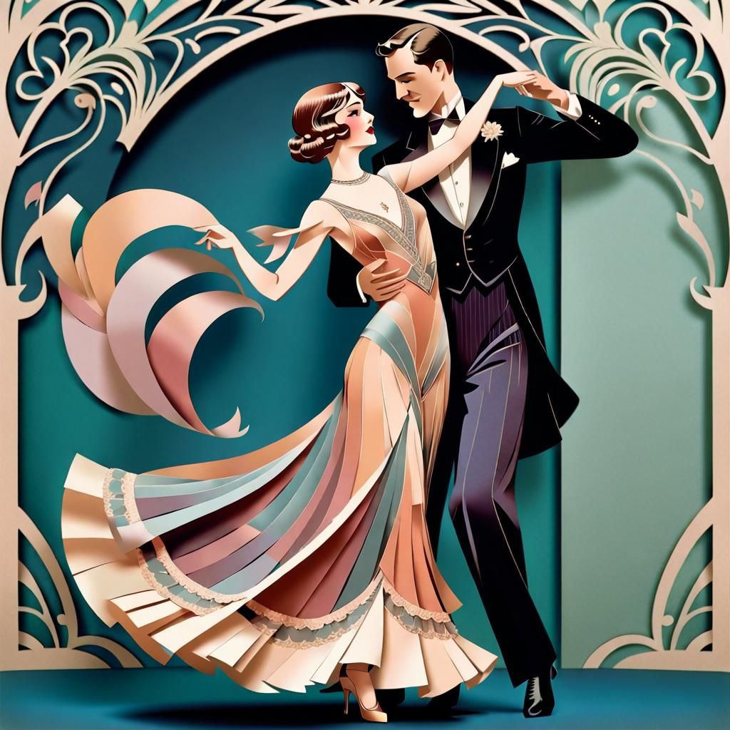 1920s Couple Dancing in Paper Cut Style