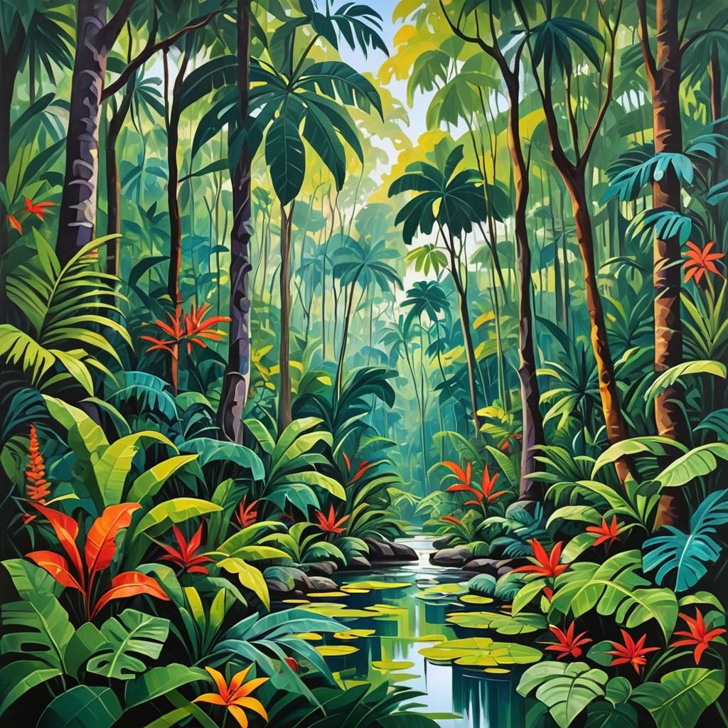 Lush Jungle Retreat in Pop Art Style