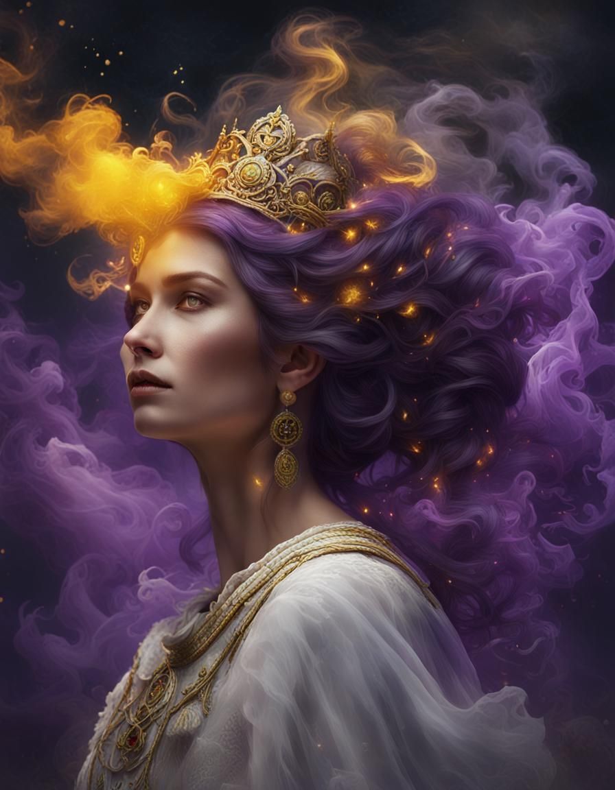 Ethereal Woman in Smoke Dress, Dark Fantasy Art