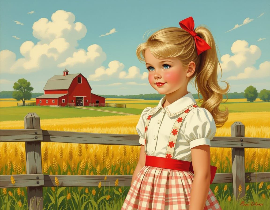 Vintage Farm Girl in Whimsical Pin-Up Style