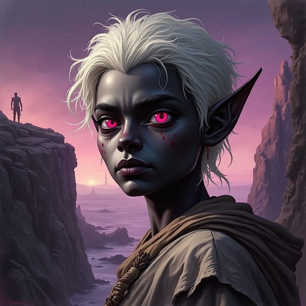 Ethereal Dark Elf Lord on Purple Cliff