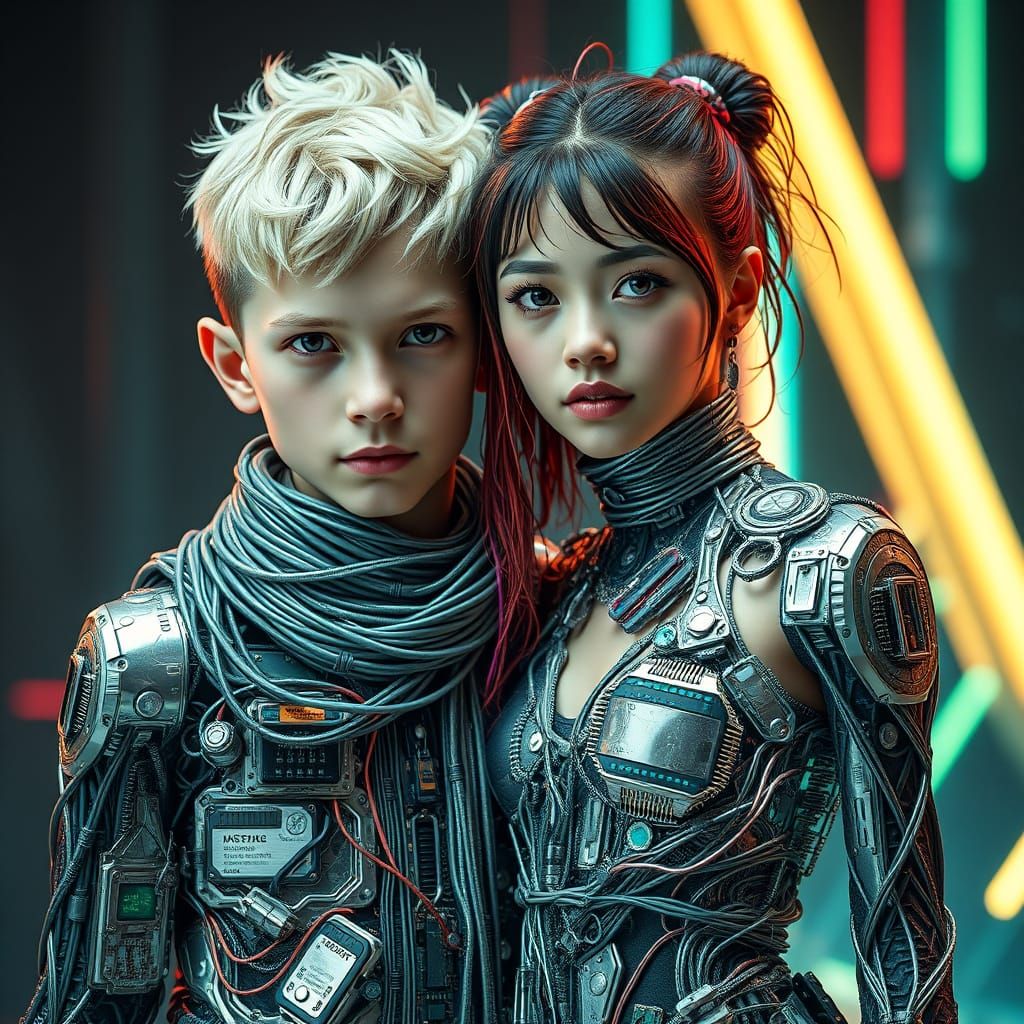 A boy and a girl made of wires