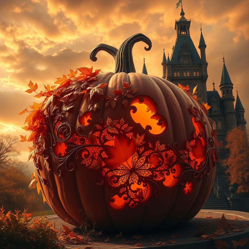 Majestic Pumpkin Carving with Victorian Castle