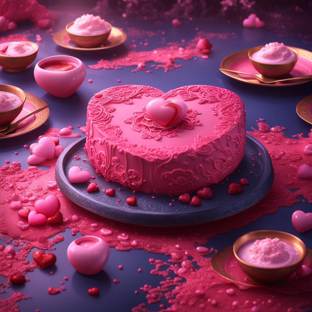 Oriental Dessert with Pink Heart, Fantasy Concept Art