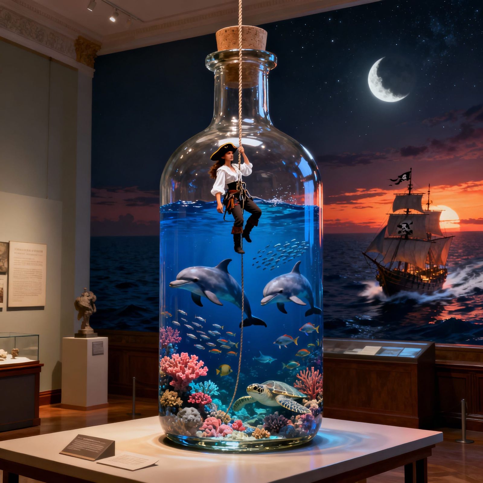 Pirate Rappels Giant Bottle with Underwater World