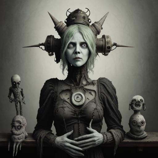 Surreal Asylum Scene in Art Nouveau Style