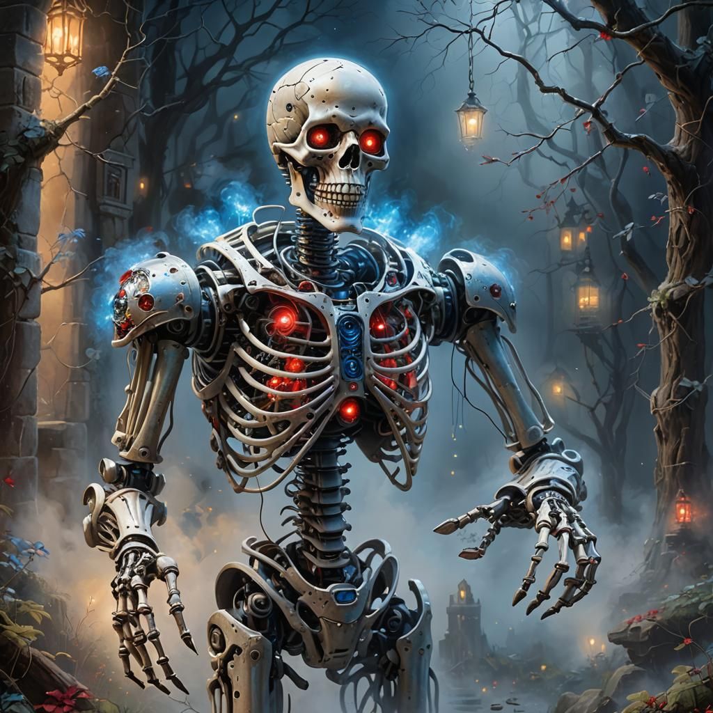 Robotic Skeleton with LED Lights in Ethereal Style