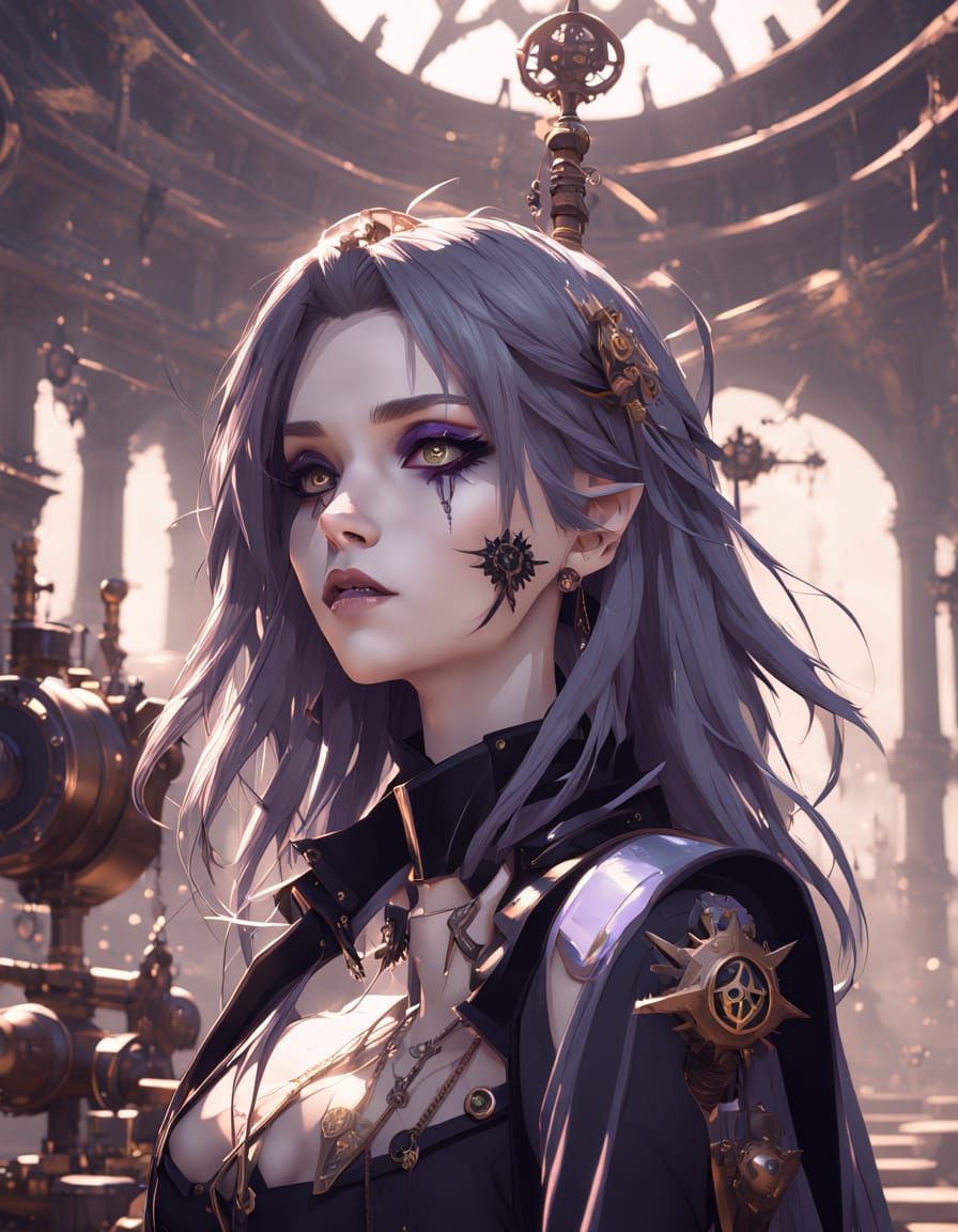 Steampunk Goth Girl Concept Art in Anime Style