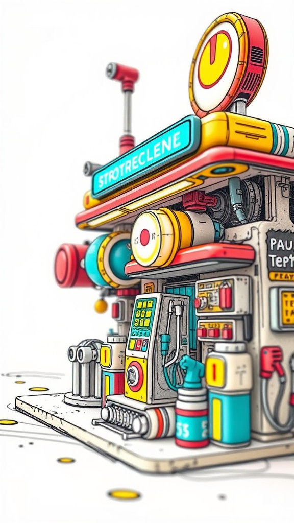 Futuristic Alien Gas Station in 3D Doodle Style