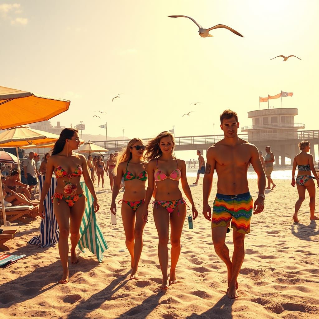 Vibrant Beach Resort Scene in Graffiti Art Style