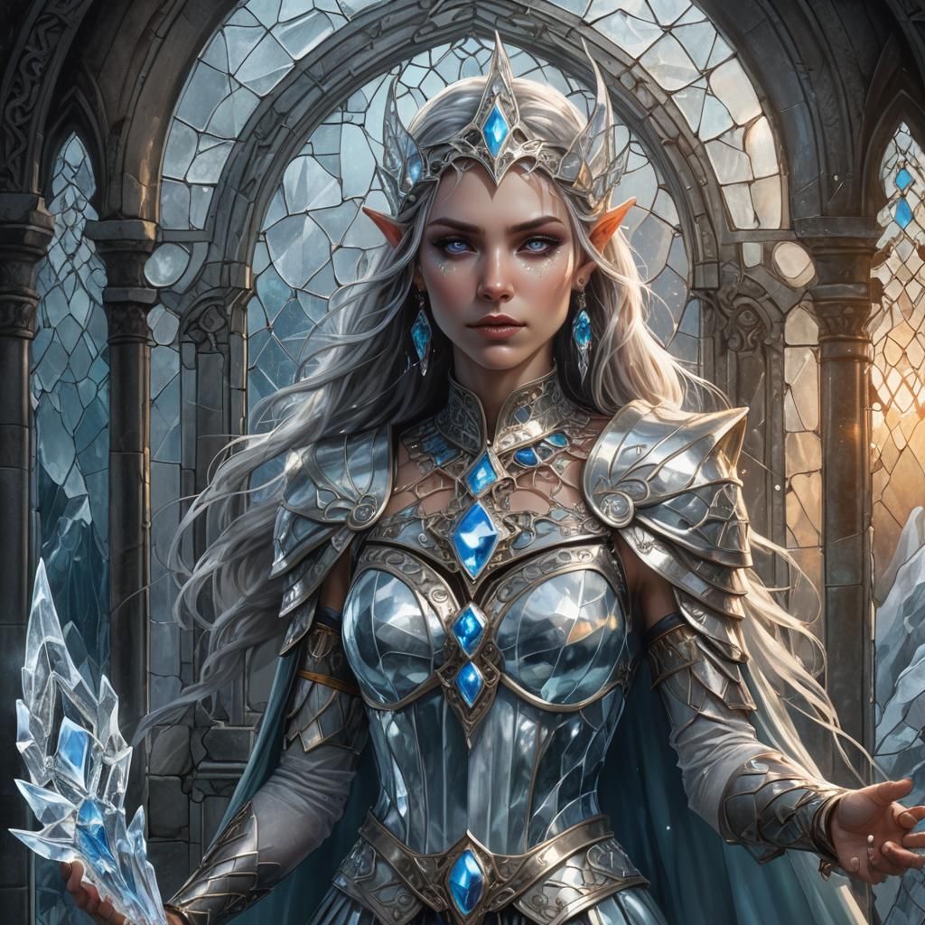 Icy Elf Woman Portrait in Mystical Style