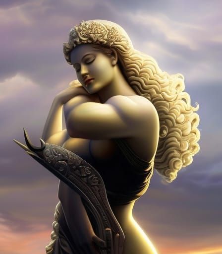 Latina Warrior Woman: White Marble Fantasy Statue