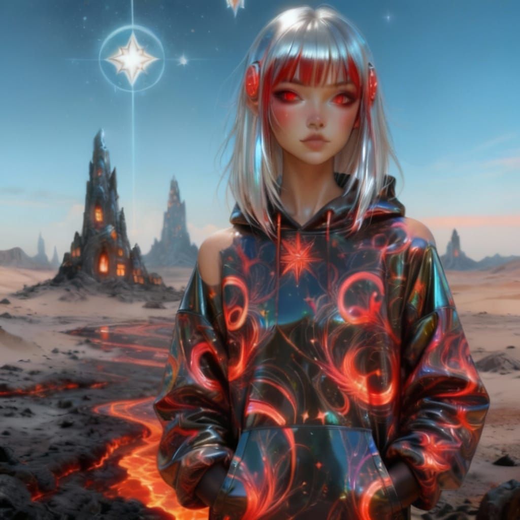 Utopian Futuristic Portrait of a Woman in Reflective Metal