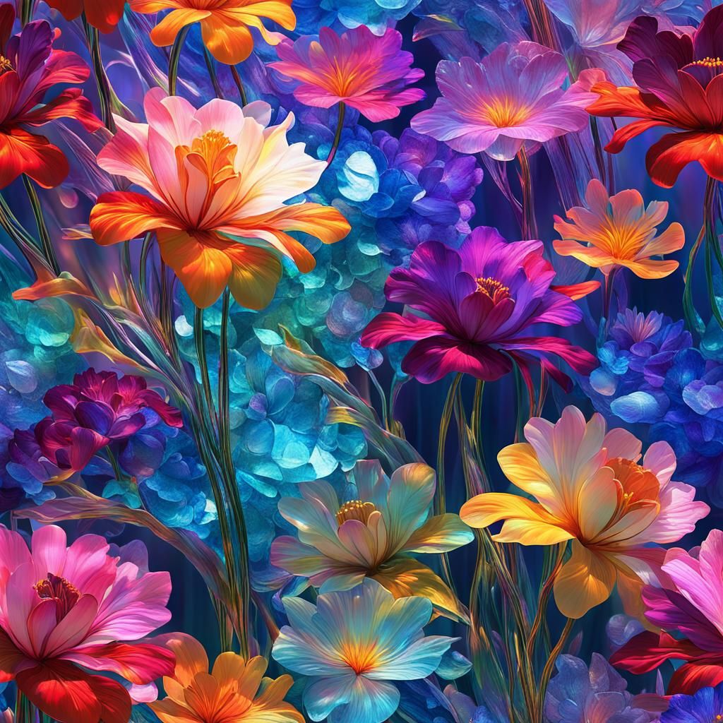 Iridescent Floral Arrangement in Digital Render
