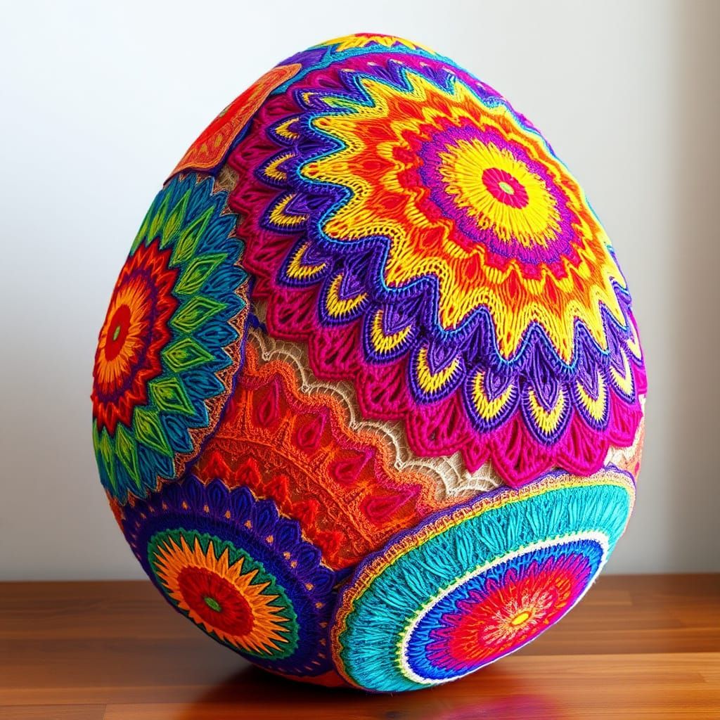 Psychedelic Rainbow Egg in Vibrant Woolen Tapestry