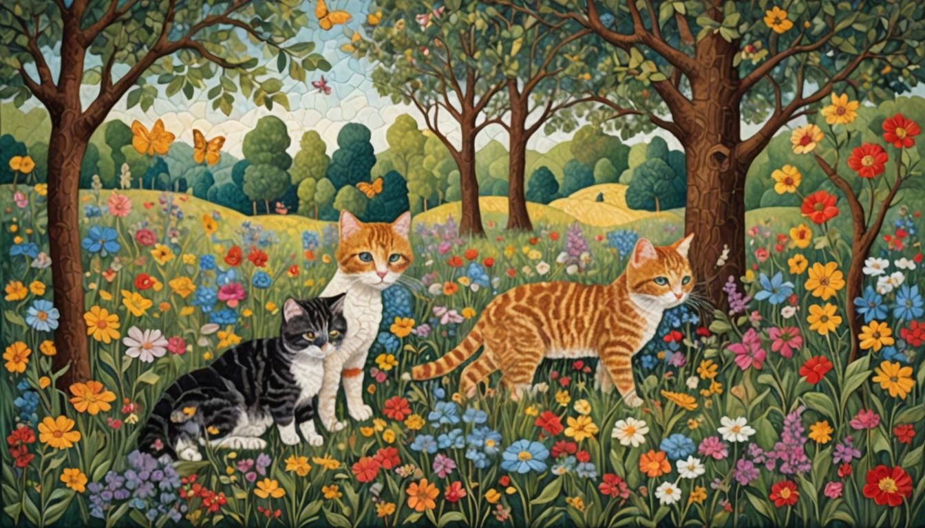 Patchwork Quilt: Summer Meadow Scene in Klimt Style