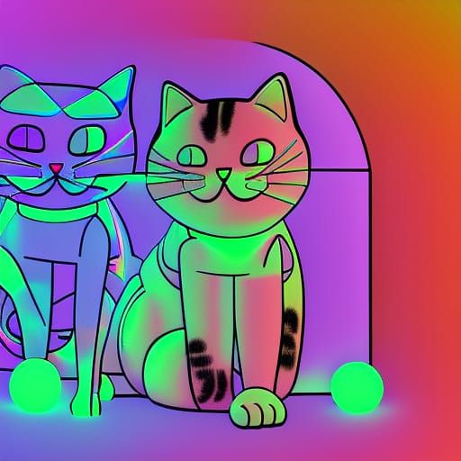 Cartoon Cats Robbing Store in Vaporwave Style