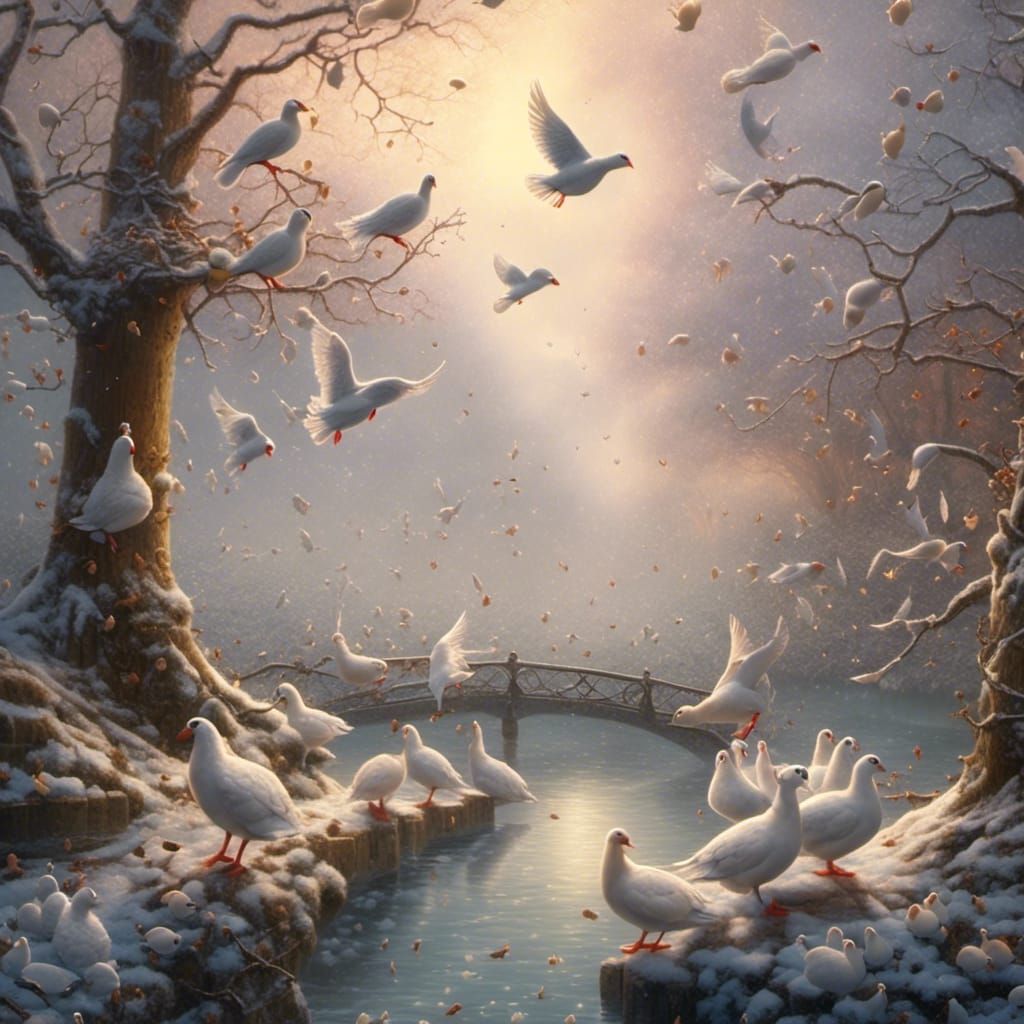 Winter Woods with Birds in Ethereal Style