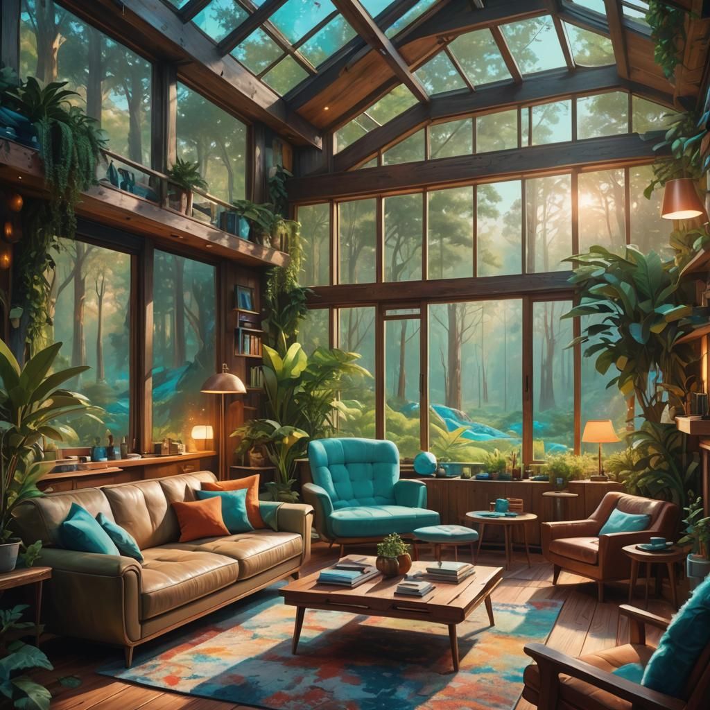 Futuristic House in Wilderness: Vibrant Oil Painting