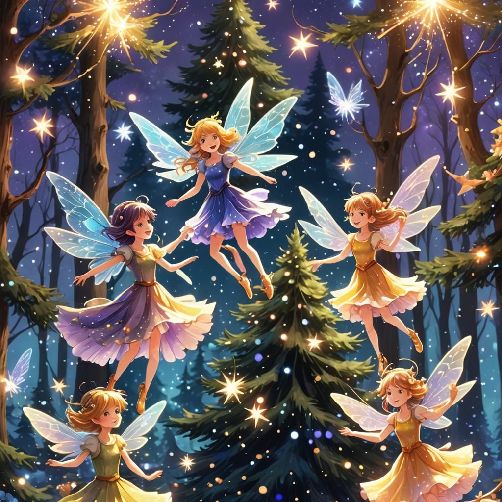 Fairies Dance in Twinkling Christmas Tree Forest