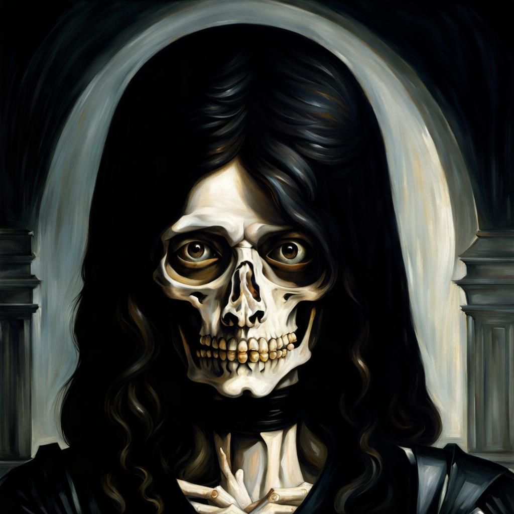 Skeleton with Treasures: Caravaggio-Botticelli Style