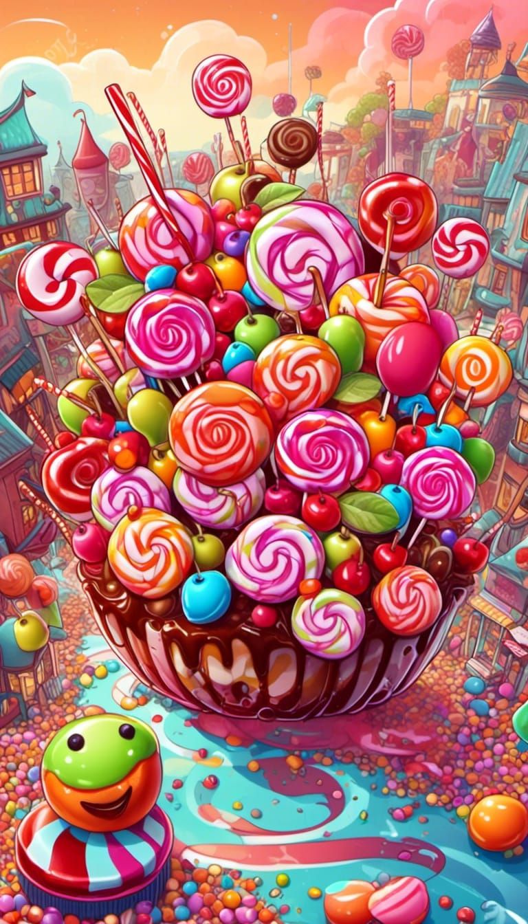 Candied Apples in Cute Candyland: Cartoon Poster Art