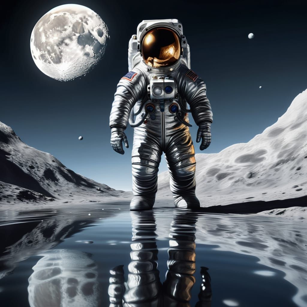 Cinematic Space Portrait of Astronaut on Metallic Surface