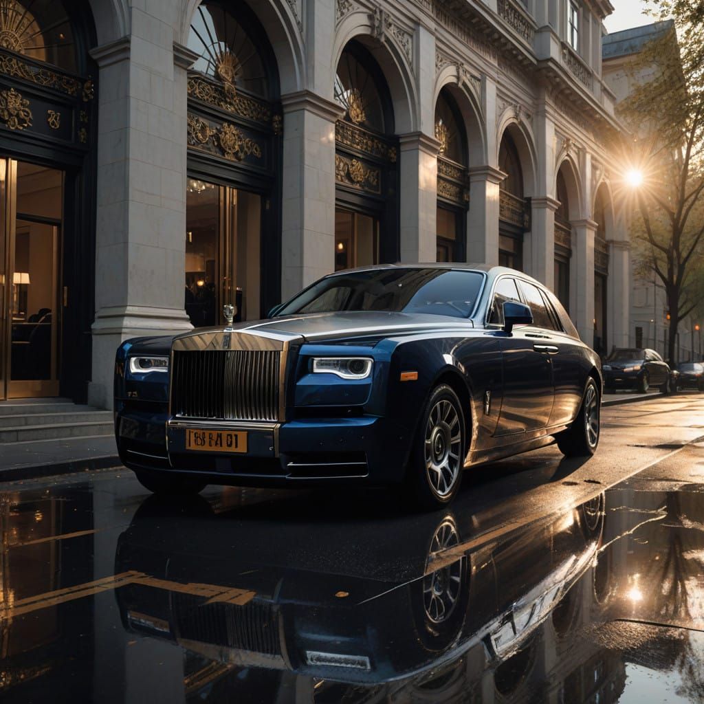 Luxury Rolls-Royce Phantom at Grand Hotel Entrance