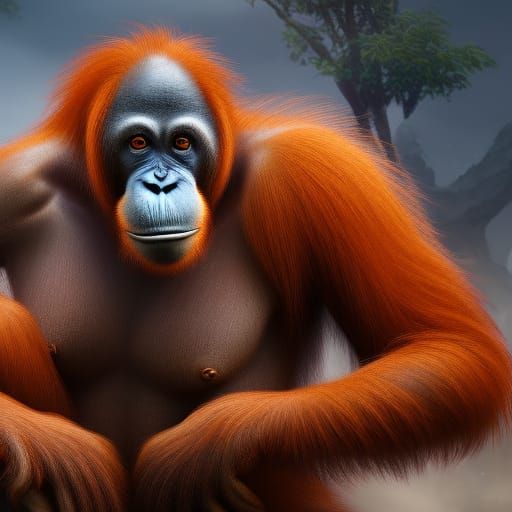 Detailed Orangutan Matte Painting in Deep Color