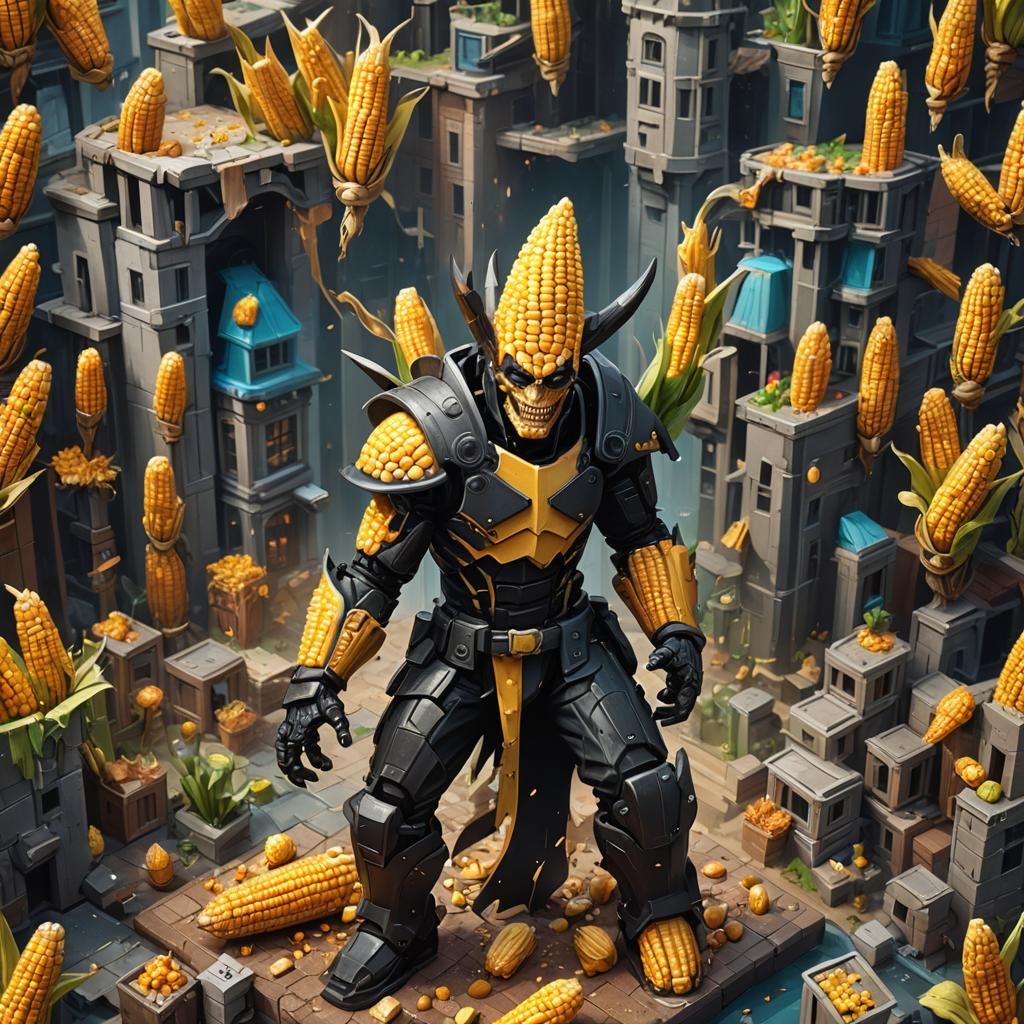 Hyperrealistic Corn Cob Character Leading the Way