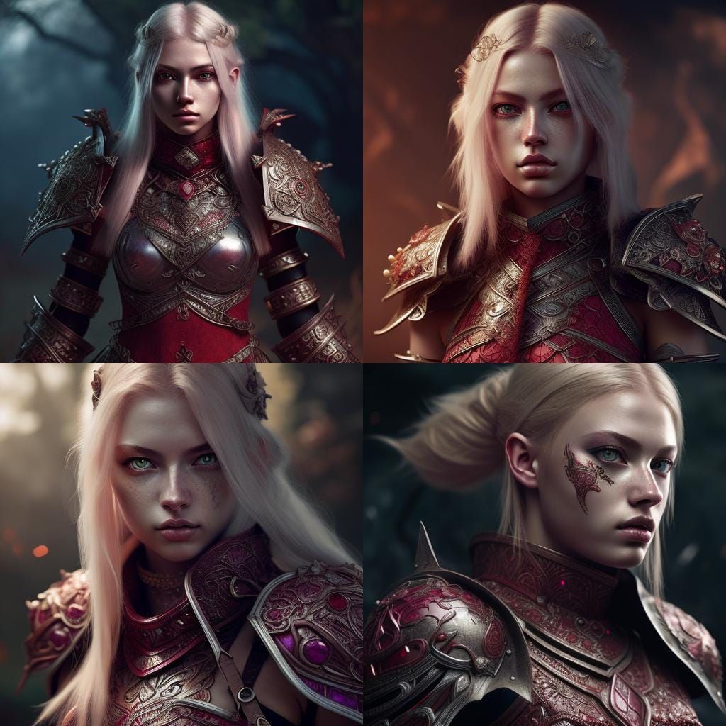 Ruby Armored Warrior Woman: Hyperrealistic Dark Fantasy Art