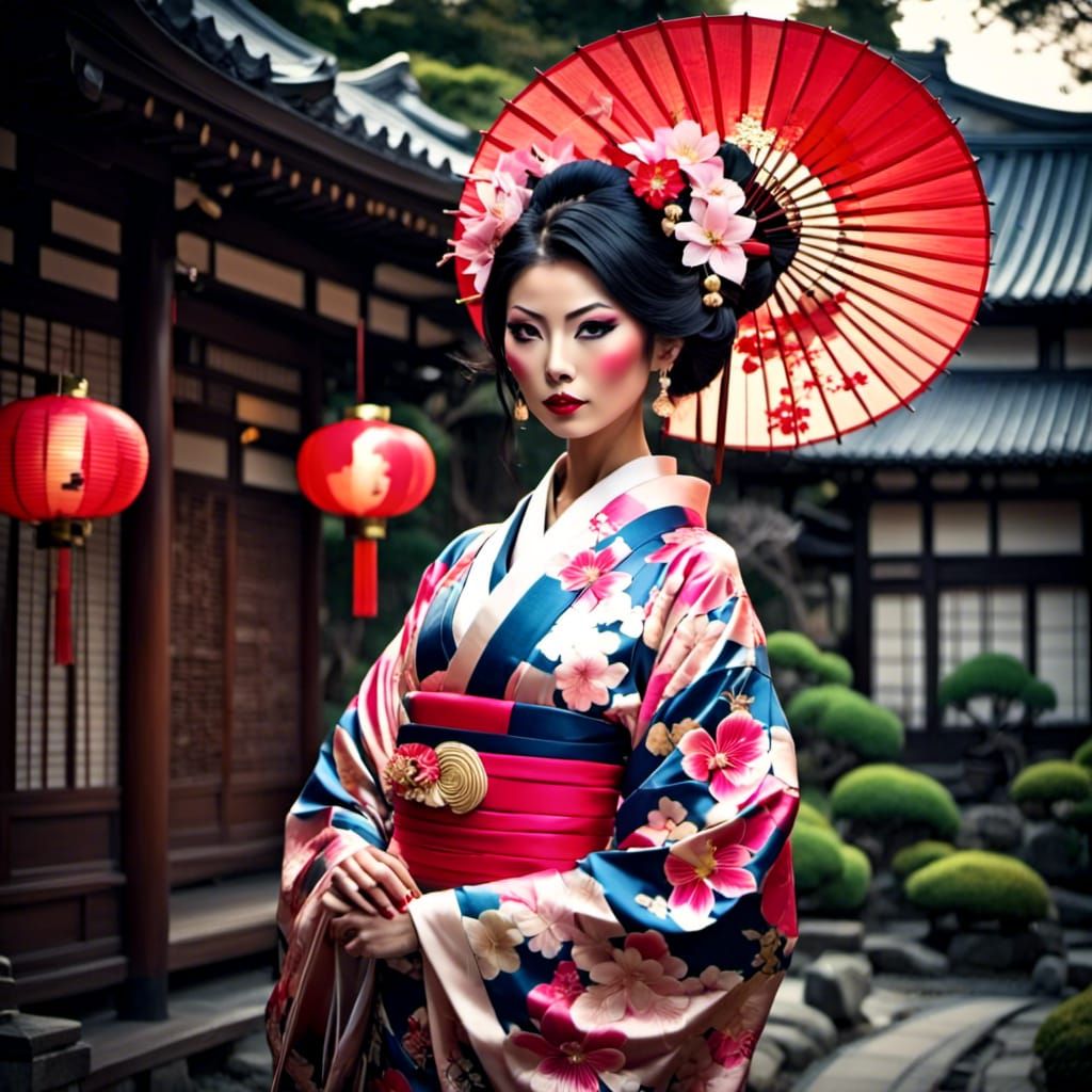 Japanese Girl in Kimono Digital Art